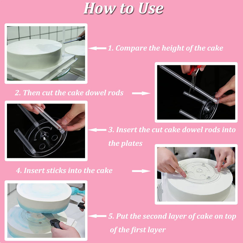 [Australia - AusPower] - KISEER 5 Pieces Cake Separator Plates Stands with 24 Pieces Plastic Cake Dowels Rods and 15 Pieces Clear Cake Sticks Support Stacking for 4 6 8 10 12 Inch Tiered Cakes 