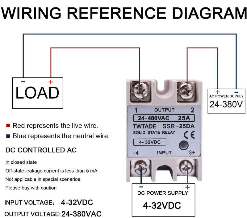 [Australia - AusPower] - TWTADE 2PCS SSR-25 DA 25A 3-32V DC / 24-380V AC SSR Single Phase Solid State Relay ssr-25da 