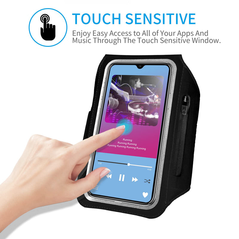 [Australia - AusPower] - HAISSKY Running Armband with Airpods Bag Cell Phone Armband for iPhone 12 Pro/11 Pro/XS/X/8, Galaxy S21/S20/S10, Water Resistant Sports Phone Holder & Zipper Slot Car Key Holder for 6.4 inch Phone Black (Up to 6.4'') 