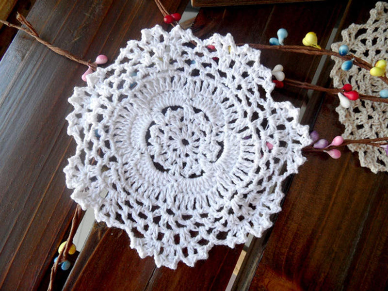 [Australia - AusPower] - 8pcs Crochet Round Cotton Lace Table Mats Handmade Kitchen Doilies Crochet 7 Inch White 
