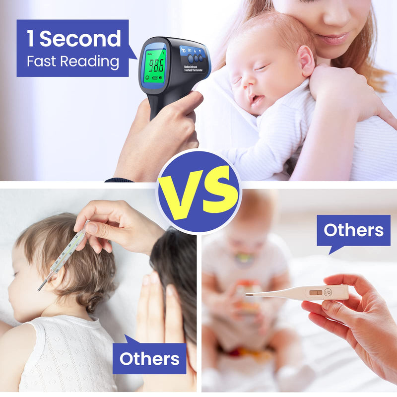 [Australia - AusPower] - FSA Eligible Thermometer for Adults and Kids, No-Touch Baby Forehead Thermometer, 2 in 1 Body & Surface Mode, Medical Digital Thermometer with Fever Alarm, Silent Mode, Black 
