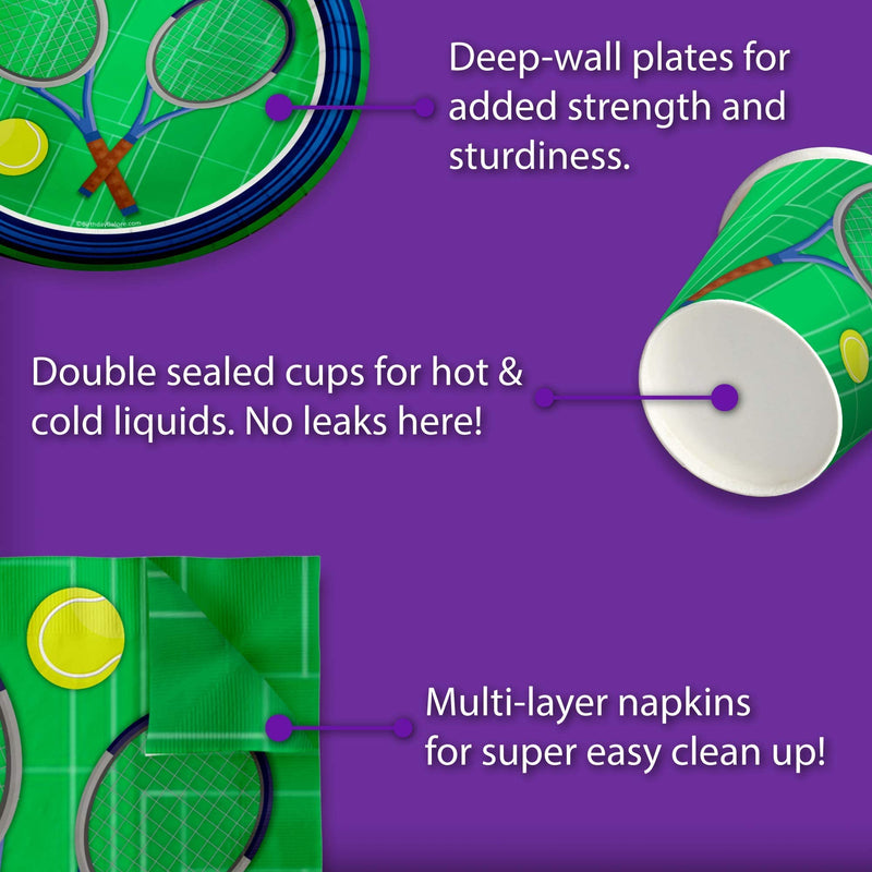 [Australia - AusPower] - Tennis Birthday Party Supplies Set Plates Napkins Cups Tableware Kit for 16 