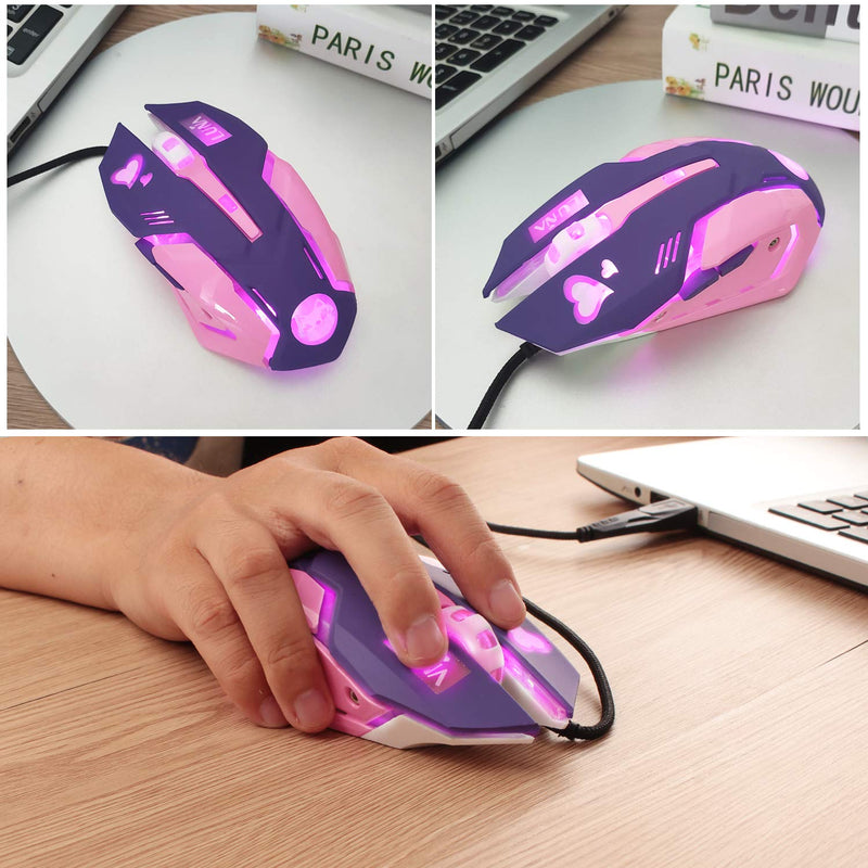 [Australia - AusPower] - Gaming Mouse,Pink Backlit Optical Game Mice Ergonomic USB Wired with 2400 DPI and 6 Buttons 4 Shooting for Computer/Win/Mac/Linux/Andriod/iOS. (Purple) purple 