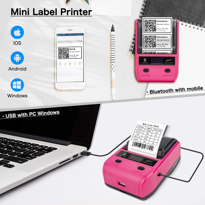 [Australia - AusPower] - NetumScan Label Maker Portable Bluetooth Thermal Label Printer Compatible with Android & iOS System Apply to Labeling, Address, QR Code, Barcode, Cable and More, Use for Home & Retailing 