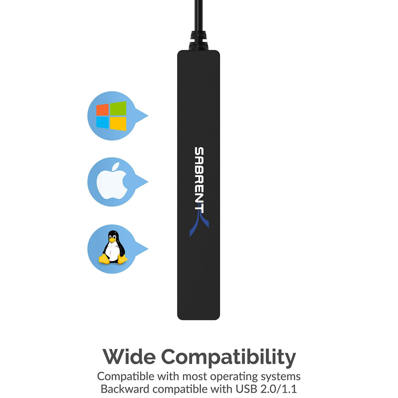 [Australia - AusPower] - SABRENT 4 Port Portable USB 2.0 Hub (9.5" Cable) for Ultra Book, MacBook Air, Windows 8 Tablet PC (HB-MCRM) 4-Port 