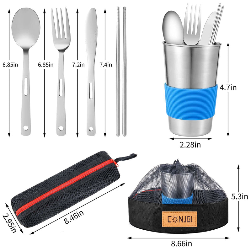 [Australia - AusPower] - Outdoor Camping Mess Kit - 1 to 2 Persons Camping Dishes Includes Cups, Bowls, Dishes, Knives, Forks, Spoons, Etc, Camping Dinnerware Set with Mesh Bag is Easy to Carry Camping Tableware Set 