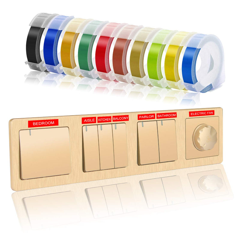 [Australia - AusPower] - Embossing Tape Compatible with Dymo Embossing Label Maker, 3/8'' x 9.8' Colorful 3D Plastic Organizer Xpress Tape Compatible with Dymo Embossing Office Mate II and Old School Label Makers Wide 3/8'' (9mm) 