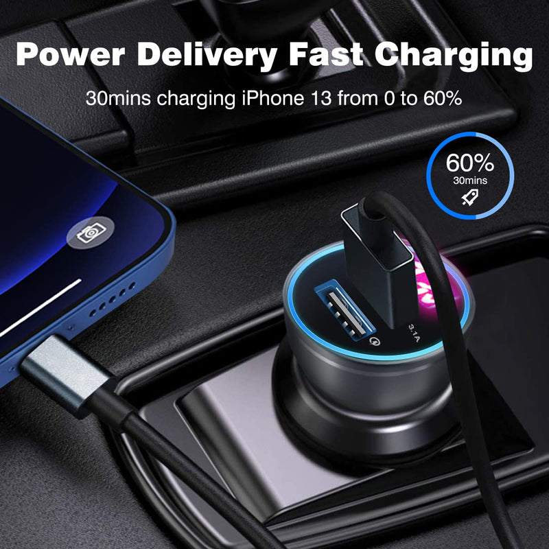 [Australia - AusPower] - Car Charger for iPhone 13, Dual Port 51W Car USB Fast Charger Adapter with Voltage Display, 5A Metal Cigarette Lighter USB Charger Compatible with iPhone 12 11 Pro Max, Galaxy S20 Ultra Silver 
