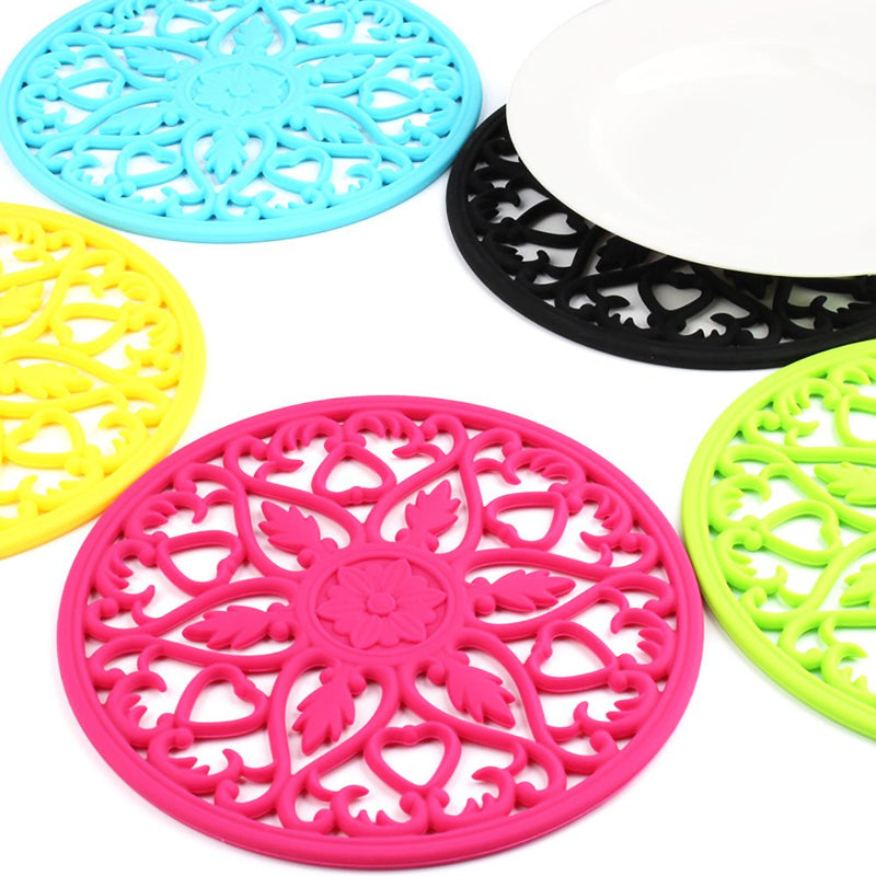 [Australia - AusPower] - ME.FAN 3 Set Silicone Multi-Use Intricately Carved Trivet Mat - Insulated Flexible Durable Non Slip Coasters (Black) Black 