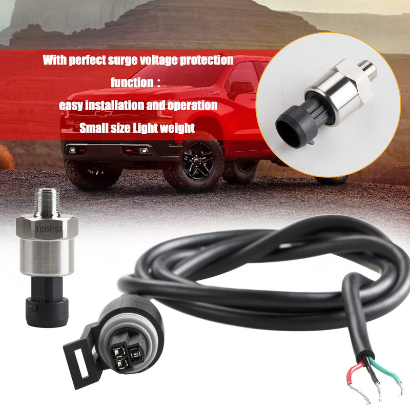 [Australia - AusPower] - MWMNUN Pressure Transducer Sensor 100Psi with Connector Stainless Steel 1/8"N-27 PT Oil Pressure Transmitter Compatible with Oil Fuel Air Water 
