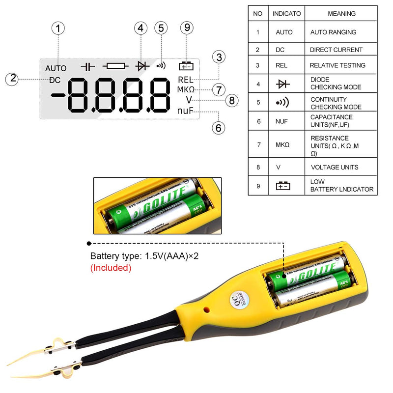 [Australia - AusPower] - HoldPeak Digital Smart SMD Tester 6000 Counts HP-990C DMM Handheld Resistance Capacitance Tester,Digital Multimeter Auto Scan with Spare Test Pins (Battery Included) 1-990C Handheld SMD METER 