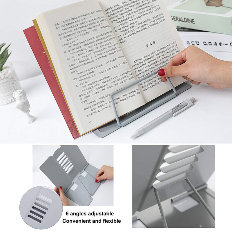 [Australia - AusPower] - MSDADA Desk Book Stand Metal Reading Rest Book Holder Angle Adjustable Stand Document Holder Portable Sturdy Lightweight Bookstands-Textbooks Tablet Music Books Cook Recipe (Grey) Grey 