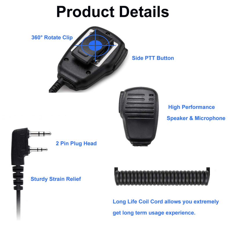 [Australia - AusPower] - SAMCOM Two Way Radio Speaker Mic Walkie Talkie Handheld Hand Mic, 2 Pin K Type Remote Plam Shoulder Microphone for SAMCPM FPCN10A/30A/FWCN30A, 1 Pack 