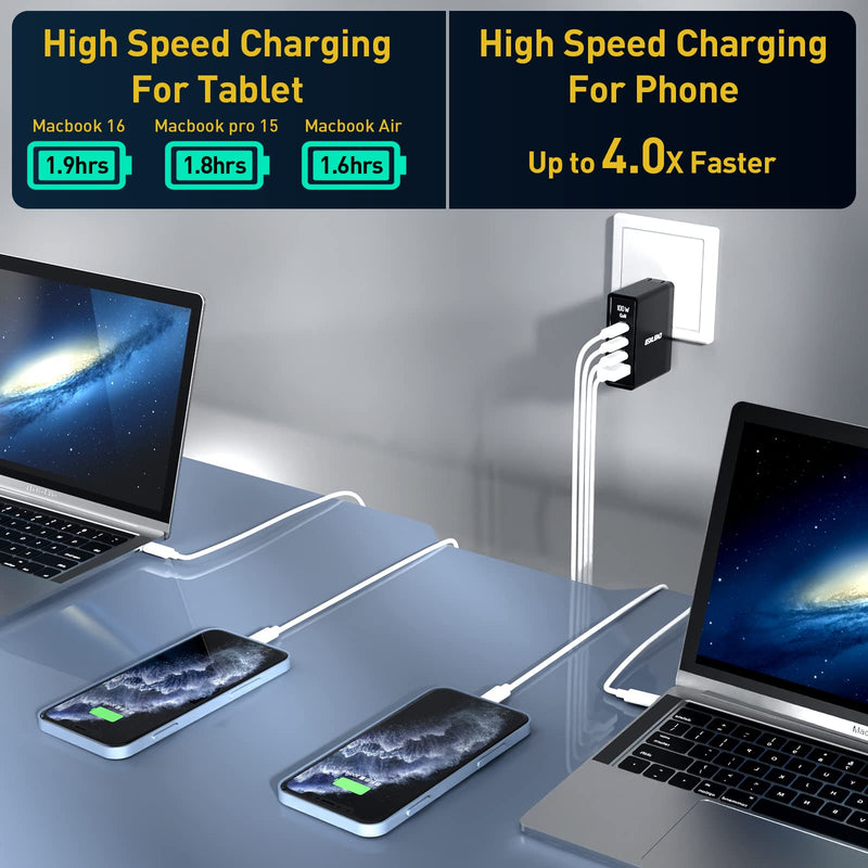 [Australia - AusPower] - USB C Charger,100W Wall Charger,GaN PD Fast Charger,Multi Port 3 USB C+1 USB A Type C Fast Charging Block Compatible with MacBook Air/Pro, iPad Air/Pro, iPhone 13 Pro Max and More 