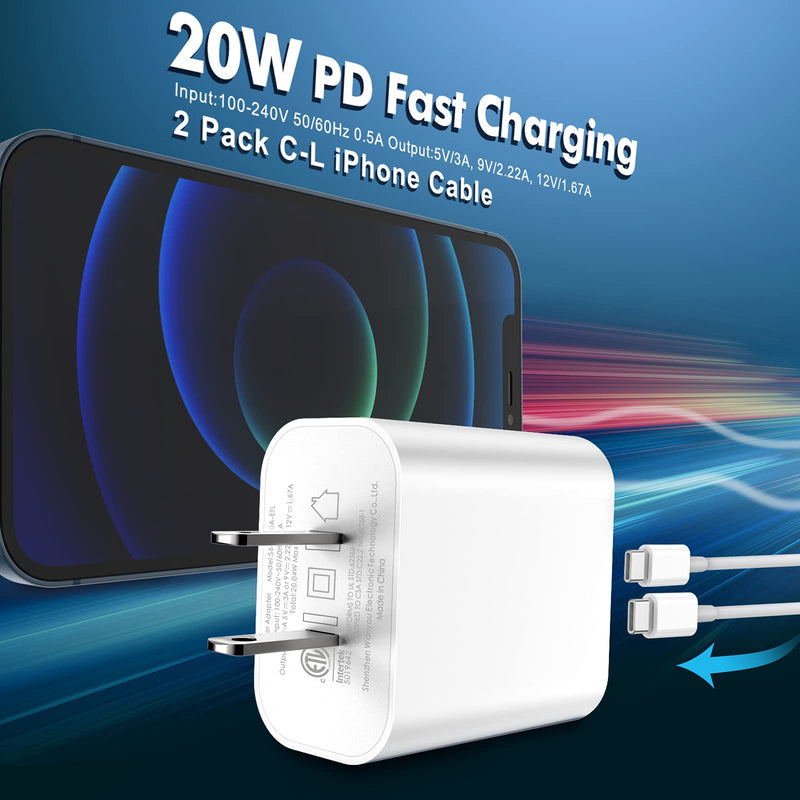 [Australia - AusPower] - iPhone Charger, Amoner 20W PD USB C Wall Charger Adapter iPhone Fast Charger Block with 2 Pack MFi Certified 3FT C to Lightning Cable for iPhone 13/12/12mini/12Pro/12ProMax/11/XR/XS/SE and More white-03 