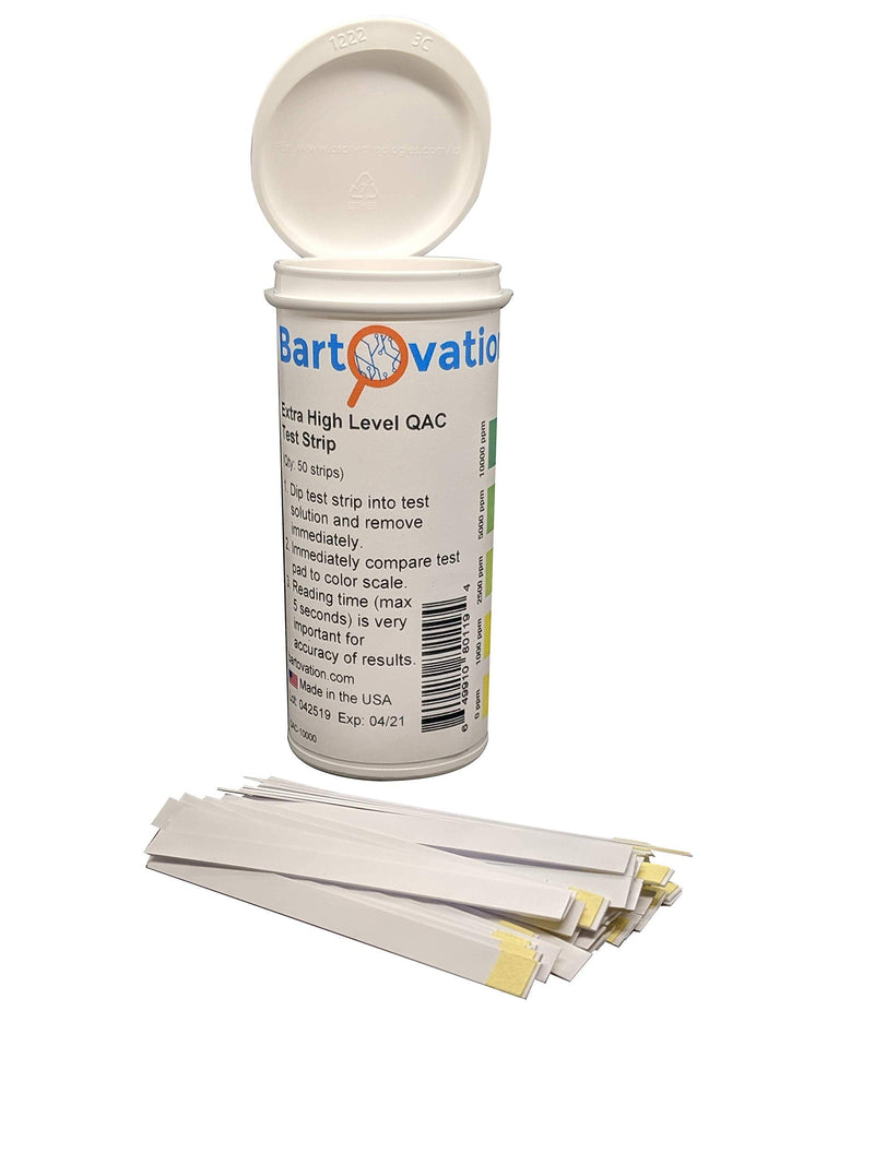 [Australia - AusPower] - Very High Level Quaternary Ammonium (QAC, Multi Quat) Sanitizer Test Strips, 0-10,000 ppm [Vial of 50 Strips] 