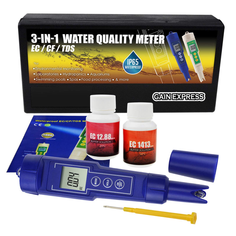 [Australia - AusPower] - 3-in-1 Digital EC/CF/TDS Meter Combo Water Quality Tester IP65 Waterproof Conductivity with ATC Aquarium, Hydroponic, Laboratories, Environmental Monitoring Test Tool Kit 