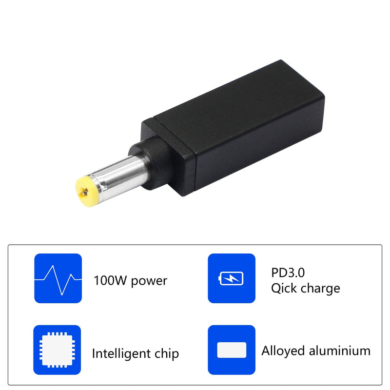 [Australia - AusPower] - CERRXIAN 100W PD USB Type C Female Input to DC 5.5mm x 1.7mm Power Charging Adapter(5517a-Black) 