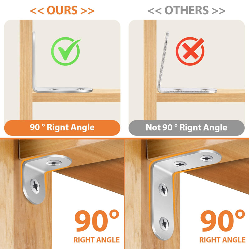 [Australia - AusPower] - MAPVOLUT 32 PCS L Bracket, Heavy Duty L Brackets for Wood Shelves, with 100* Screws, 90 Degree Stainless Steel Corner Angle Bracket Metal Shelf Brackets Corner Cabinet, 16*(1.6x1.6in), 16*(0.8x0.8in) 