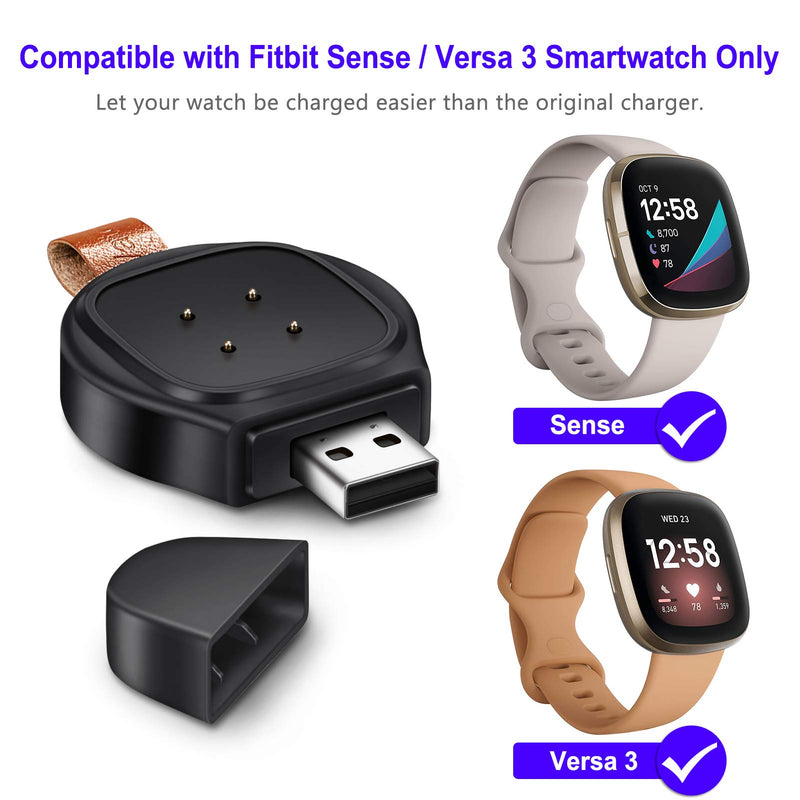 [Australia - AusPower] - Fintie Watch Charger Compatible with Fitbit Versa 3 / Fitbit Sense, Portable Magnetic USB Wireless Charger Fast Charging, Travel Cordless Car Charger Compatible with Versa 3 Smartwatch, Black 