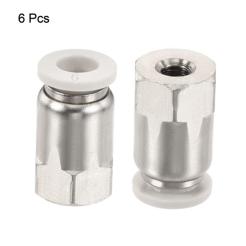 [Australia - AusPower] - MECCANIXITY Push to Connect Fittings M5 Female Thread Fit 6mm Tube OD Nickel-Plated Copper Straight Union Fitting, Pack of 6 