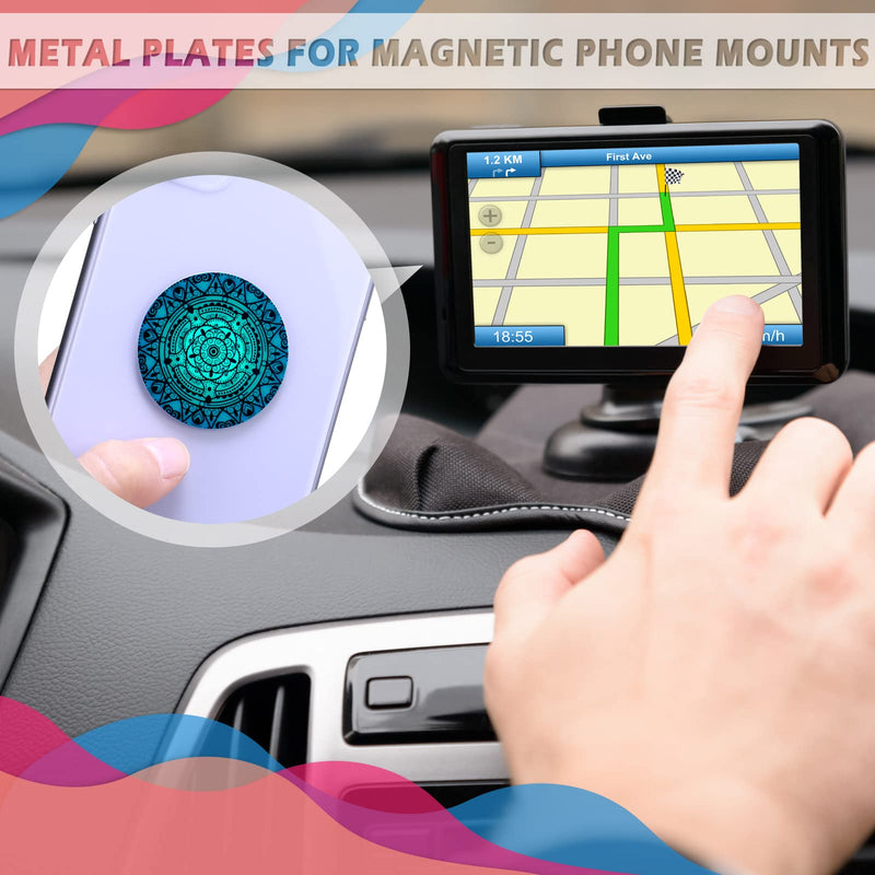 [Australia - AusPower] - 18 Pieces Phone Round Magnet Mount Metal Plate Sticker for Phone Magnet Car Magnet Holder Mount Universal Magnetic Phone Mount Plates Adhesive Metal Piece for Magnetic Phone Holder, Mandala Style 