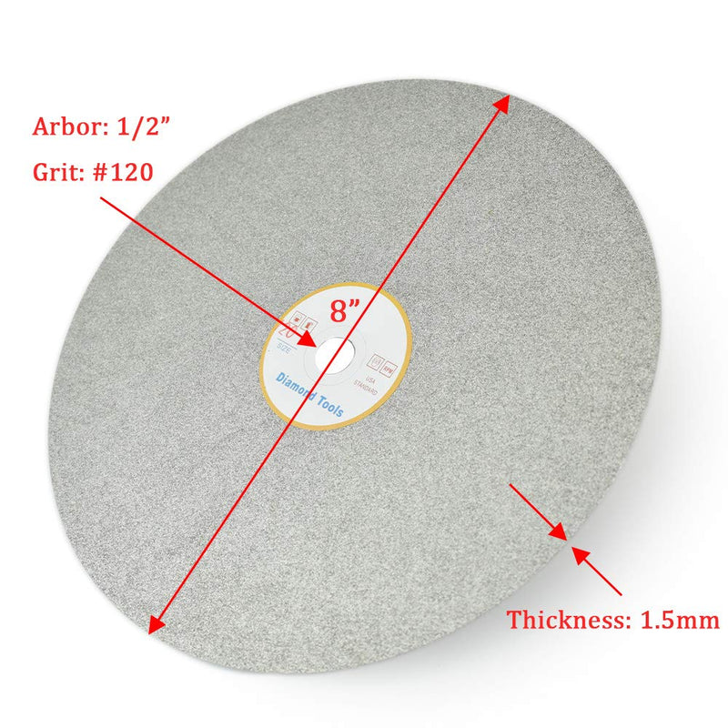 [Australia - AusPower] - SCOTTCHEN Diamond Flat Lap Wheel 8" x 1/2" Grinding Sanding Disc Lapping Polishing Disc-120 Grit 120 grit 