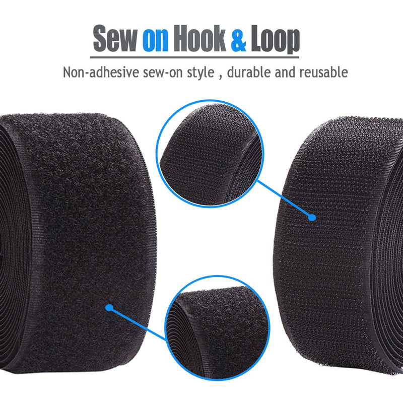 [Australia - AusPower] - Sew on Hook and Loop Tape 1 Inch Non-Adhesive Back Nylon Strips Fabric Fastener Non-Adhesive Interlocking Tape Black,12.6 Yard 1" 