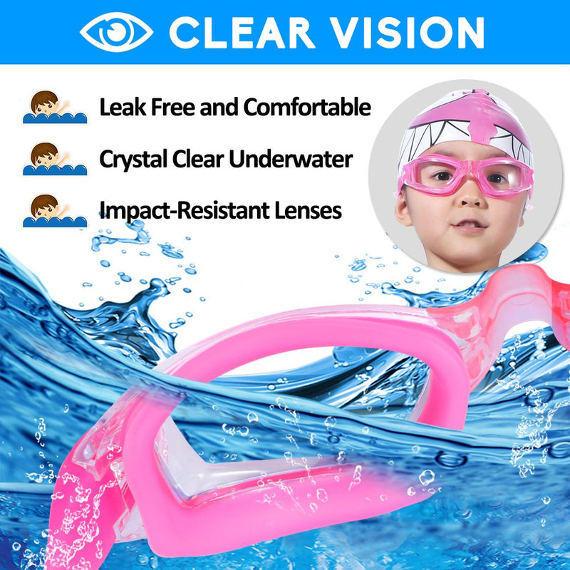 [Australia - AusPower] - Kids Swim Goggles, Pack of 2 Swimming Goggles for Children Teens, Anti-Fog Anti-UV Youth Swim Glasses Leak Proof for Age4-16 Green & Rose Red 