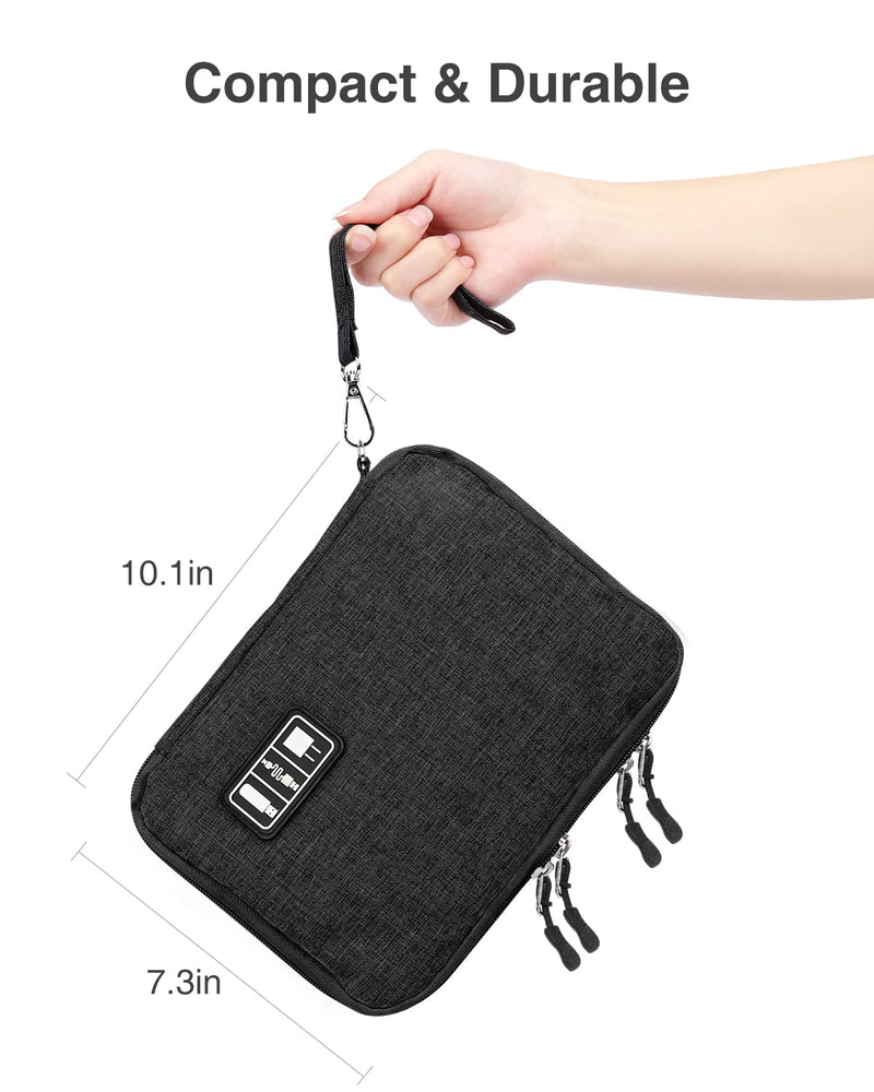 [Australia - AusPower] - Luxtude Double Layer Electronic Organizer, Compact Travel Cord Organizer, Portable Travel Cable Organizer Bag, Tech Organizer for Cable Storage, iPad Mini(Up to 7.9'')/Charger/Electronic Accessories Double Layer-Medium(Black) 