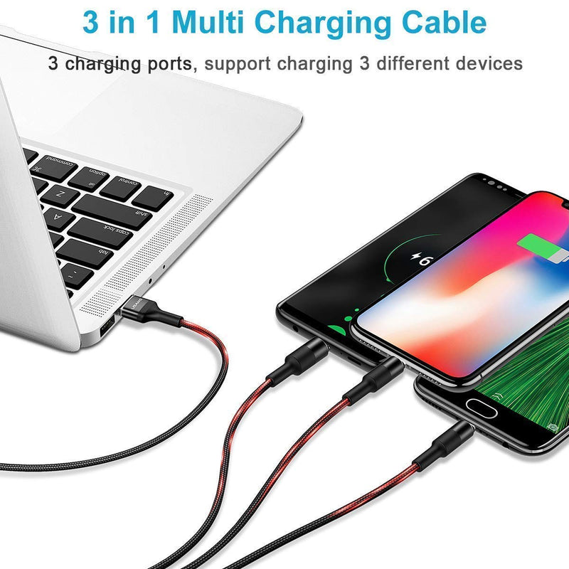 [Australia - AusPower] - [2 Pack] Multi Charging Cable,YOUSAMS 3 in 1 Nylon Braided Multi USB Cable Multiple Charger Fast Charging Cord Compatible with Most Smart Phones & Pads - 5ft/ Black 