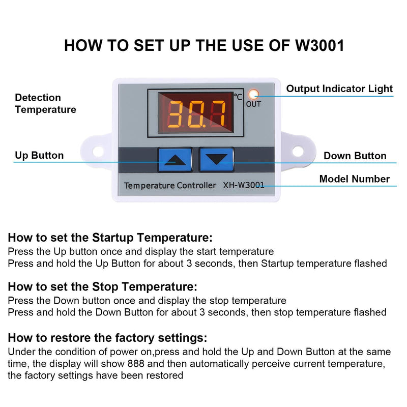 [Australia - AusPower] - XH-W3001 Digital LED Temperature Controller Module Digital Thermostat Switch with Waterproof Probe Programmable Heating Cooling Electronic Thermostat Range from -50℃ to 110℃ (12V 10A 120W) (2 Pieces) 2 