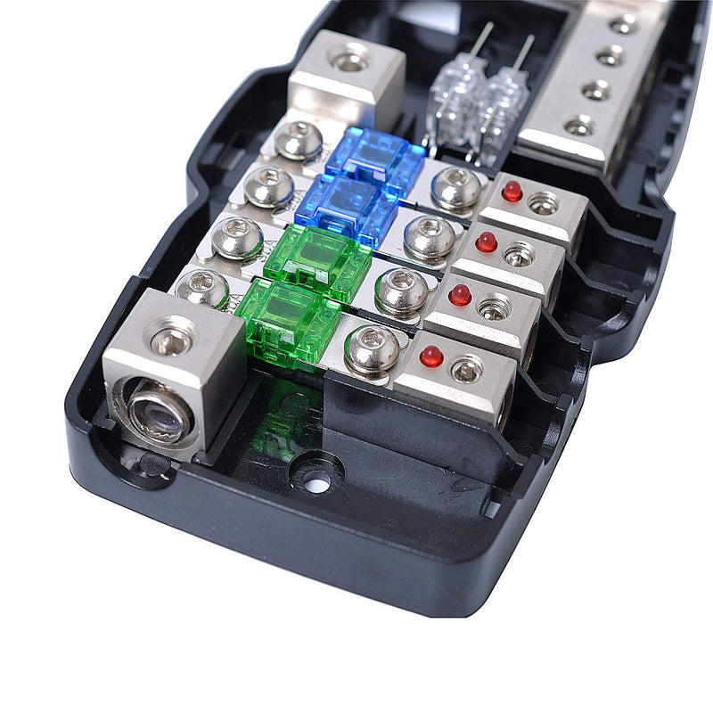 [Australia - AusPower] - TIYANG Camper Car Audio Distribution Fuse Block with Ground Mini ANL Fuse Box Distribution Block 0/4ga 4 Way Fuses Holder 30A 60A 80Amp Red LED Indicator 