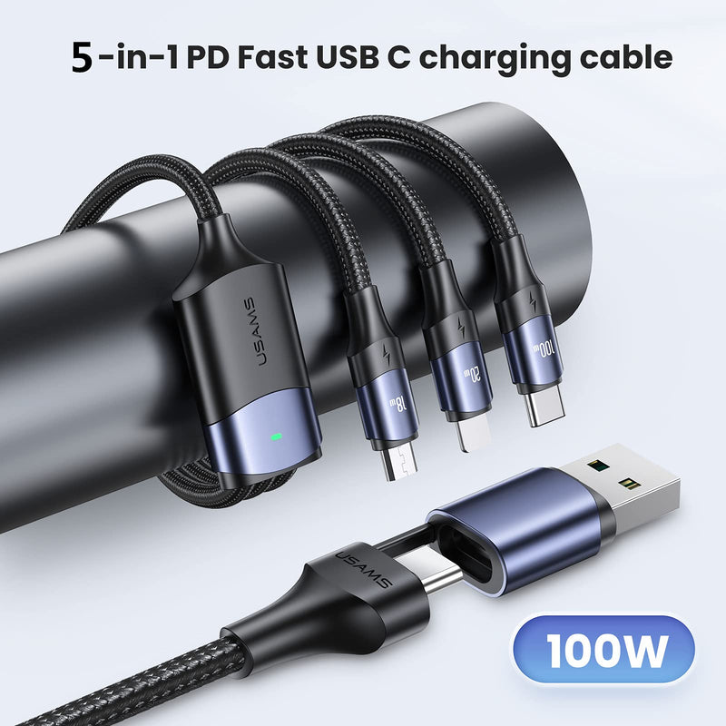 [Australia - AusPower] - 100W USB C to Multi Charging Cable, YOUSAMS QC 6A 2-in-1 USB A to C PD Port and 3-in-1 Braided Fast Charging Cord with Type C/Micro Connectors Universal Sync Charger Adapter for Laptop/Tablet/Phone 4FT 