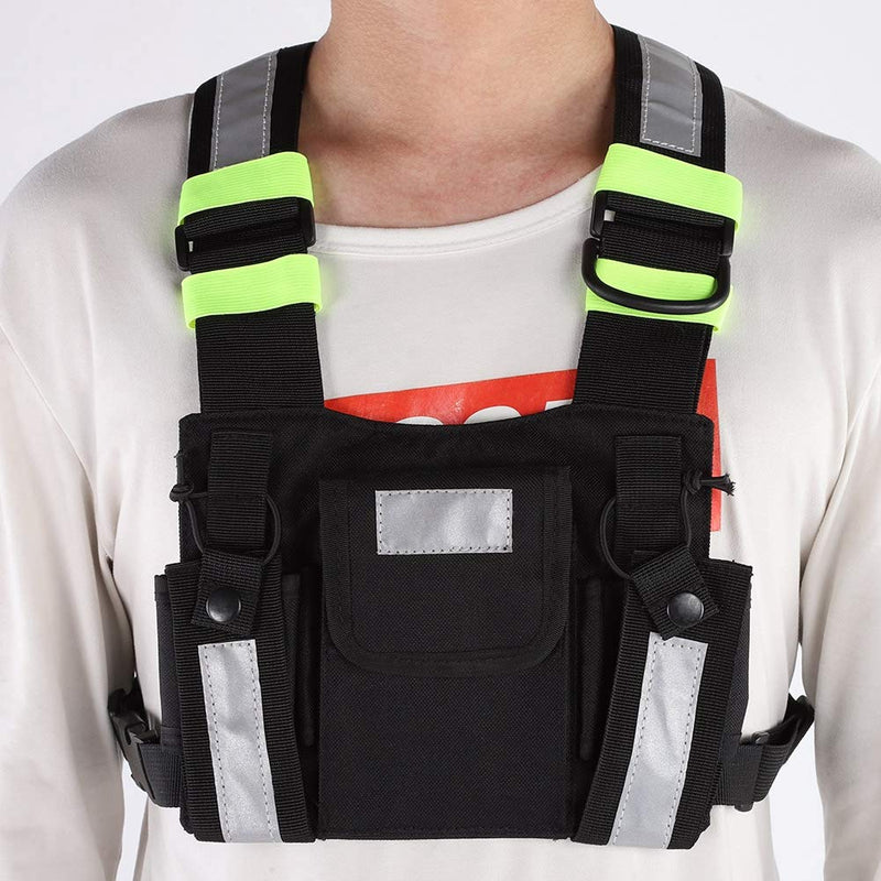 [Australia - AusPower] - Cuifati Chest Harness Front Pack,Yellow Reflective TYT Radio Tactical Harness Vest Chest Bag Pouch Front Pack,Holster Vest Rig for Two Way Radio Walkie Talkie 