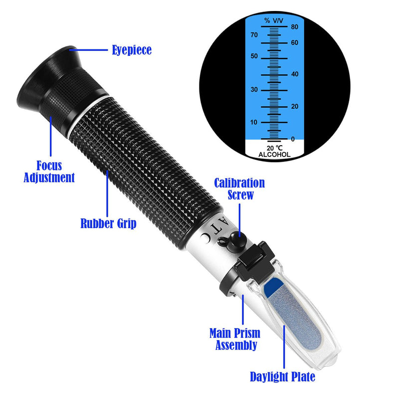 [Australia - AusPower] - Handheld Alcohol Refractometer,V·RESOURCING 0~80% Alcohol Content Measurement Tool Tester for Spirits Distilled Ethanol with Water like Whiskey, Brandy;Used in Scientific Research, Alcohol Purchase 
