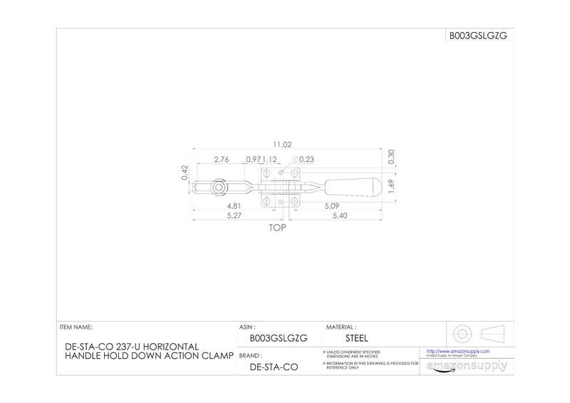 [Australia - AusPower] - DE-STA-CO 237-U Horizontal Handle Hold Down Action Clamp 