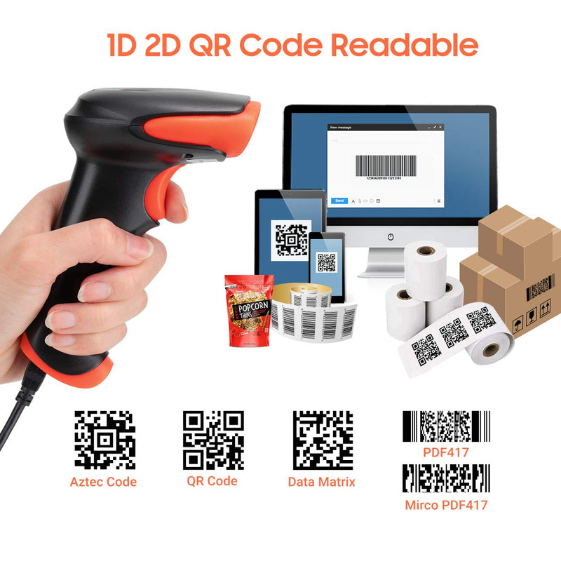 [Australia - AusPower] - Tera Pro Wireless 2D QR Barcode Scanner 3 in 1 Bluetooth & 2.4GHz Wireless & USB Wired Connection Connect Smart Phone Tablet PC Image Bar Code Reader with Vibration Alert Model HW0002-O 