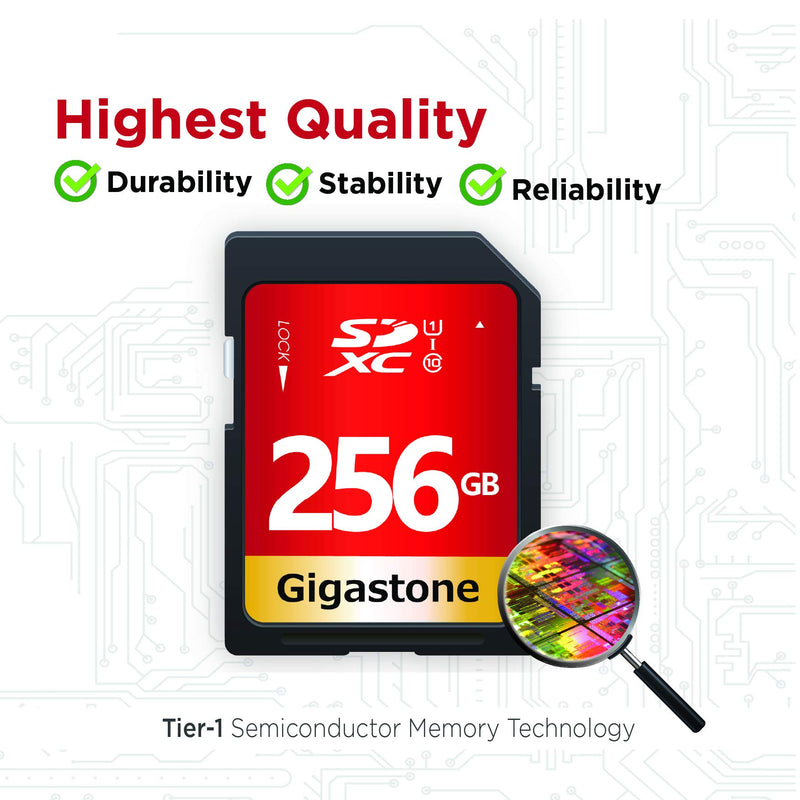 [Australia - AusPower] - Gigastone 256GB SD Card UHS-I U1 Class 10 SDXC Memory Card High Speed Full HD Video Canon Nikon Sony Pentax Kodak Olympus Panasonic Digital Camera, with 1 Mini case SD 256GB U1 1-Pack 