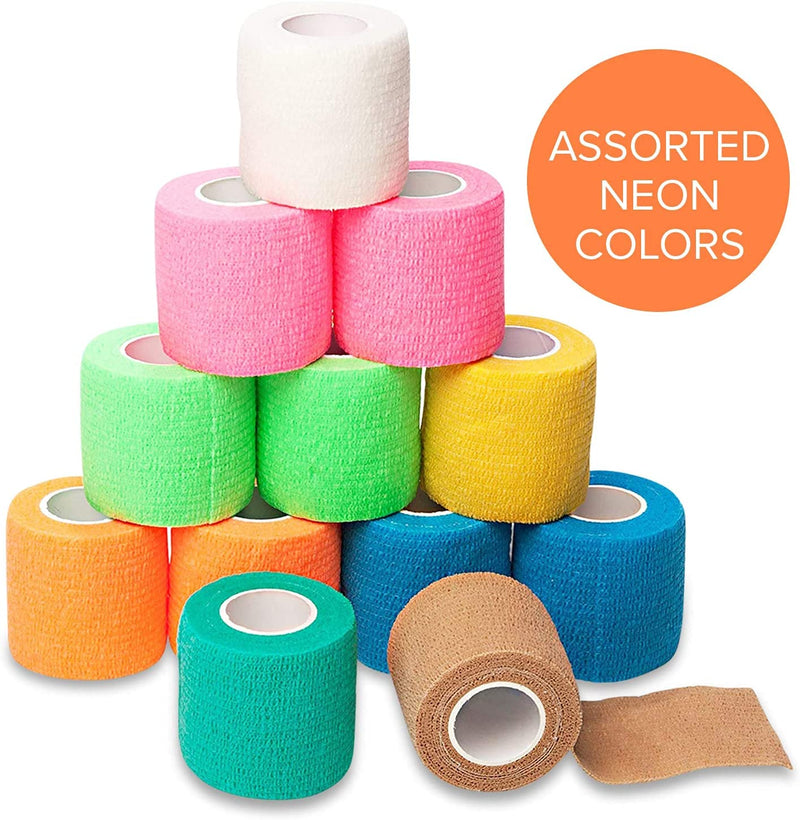 [Australia - AusPower] - Self Adhesive Bandage Wrap - 2 inch by 5 yards Self Adhering Non Woven Cohesive Bandage Rolls (24 Pack) - Stretch Wrap - Multi Colored Neon Athletic Tape for Wrist - Medical Tape Waterproof - Vet Wrap 2 Inch 24 Pack 