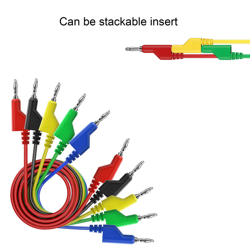 [Australia - AusPower] - TALLSOCNE 5pcs 4mm  Stackable  Banana to Banana Plug Test Cable Lead Set,10pcs 4mm Socket Banana Jack Copper  Alligator Clips, for Multimeter Leads, Electrical Test Leads 1000V/ Max 19A 