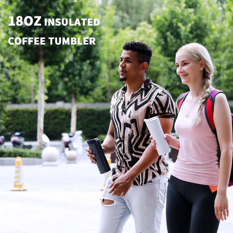 [Australia - AusPower] - BOTTLE BOTTLE Insulated Coffee Tumblers with Dual-use Lid and Straw Double Walled Iced Travel Coffee Mug for Woman and Man 18oz Stainless Steel Tumbler with Handle (white) 1pack White 