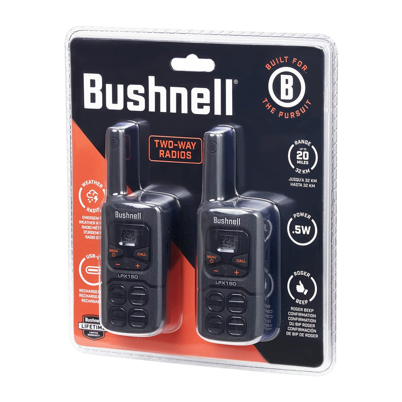 [Australia - AusPower] - New Bushnell LPX150 Walkie Talkie Radio - Reliable Quality, Rugged Design, 0.5W Power for 20 Miles of Range, Two Way Radios Equipped for Wherever Life Takes You (2 Pack) 