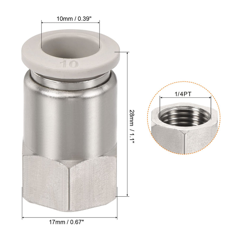 [Australia - AusPower] - MECCANIXITY Push to Connect Fittings 1/4PT Female Thread Fit 10mm Tube OD Nickel-Plated Copper Straight Union Fitting, Pack of 4 