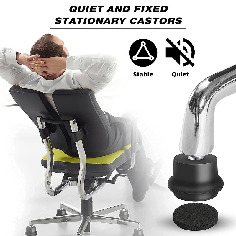 [Australia - AusPower] - Bell Glides Replacement Office Chair or Stool Swivel Caster Wheels to Fixed Stationary Castors, Office Chair Wheels for Carpet - with Separate Self Adhesive Felt Pads/Chair Feet Wheel Stopper 