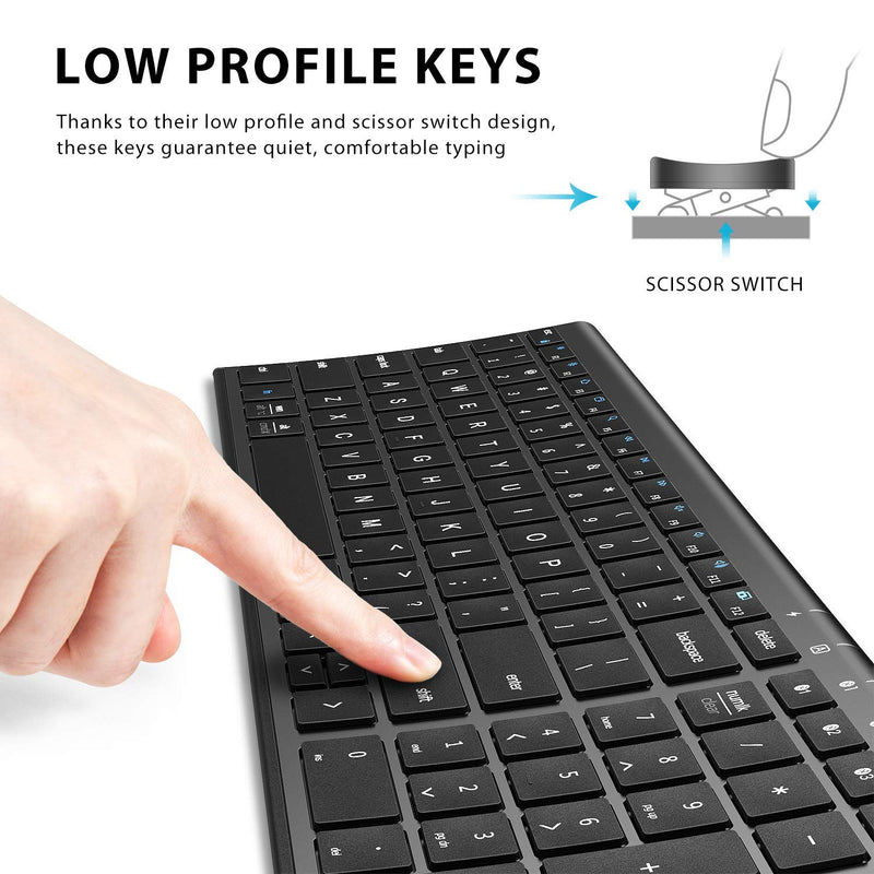 [Australia - AusPower] - iClever BK10 Bluetooth Keyboard, Universal Wireless Keyboard, Rechargeable Bluetooth 5.1 Multi Device Keyboard with Number Pad Full Size Stable Connection for Windows, iOS, Android, Mac 