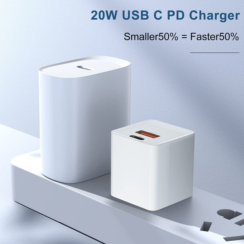 [Australia - AusPower] - USB C Charger, 2-port 20W fast Wall Charger, Mini PD/QC3.0, Power Adapter for iPhone 12/12 Mini/12 Pro/12 Pro Max/11 Pro Max, iPad Pro,Samsung Galaxy White 