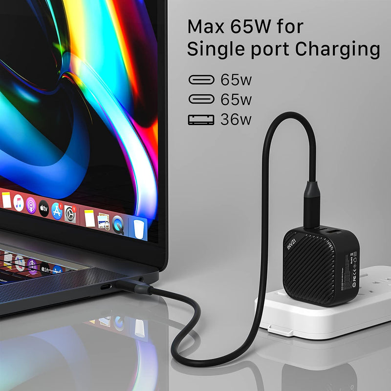 [Australia - AusPower] - INVZI 65W GaN USB C Charger 3-Port, PPS PD Fast Charger Multiport USB C Wall Charger Power Adapter for MacBook Pro Air, iPad Pro Air, iPhone 13 12 11 Pro Max, Galaxy S21 S20 Note 20, Pixel 5 