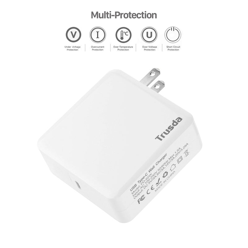 [Australia - AusPower] - 65W USB C PD Charger Type C Wall Charger Power Delivery for MacBook Pro/air, iPhone 11/XS Max/XR/8Plus, Pixel 2/XL PixelBook Galaxy S9 S9 Plus S8 Nintendo Switch Chromebook Laptop Charger 65W 