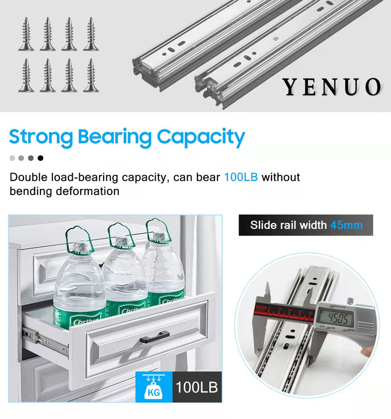 [Australia - AusPower] - YENUO Stainless Steel Full Extension Drawer Slides Side Mount 10 12 14 16 18 20 22 24 inch Ball Bearing Metal Rails Track Guide Glides Runners Heavy Duty 100lbs 1/5/10 Pair (1 Pair, 10 Inch) 1 Pair 